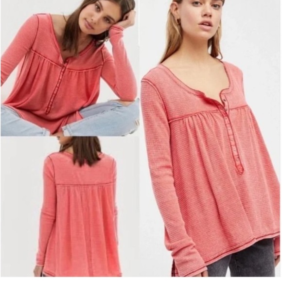Free People Kai long sleeve Henley waffle weave sz M - Picture 2 of 9